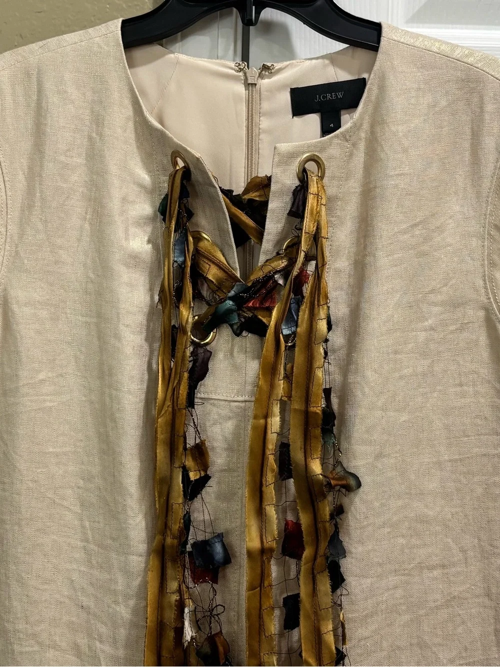 J. Crew Multicolor Silk scarf Ribbon Embellished Dress Trim